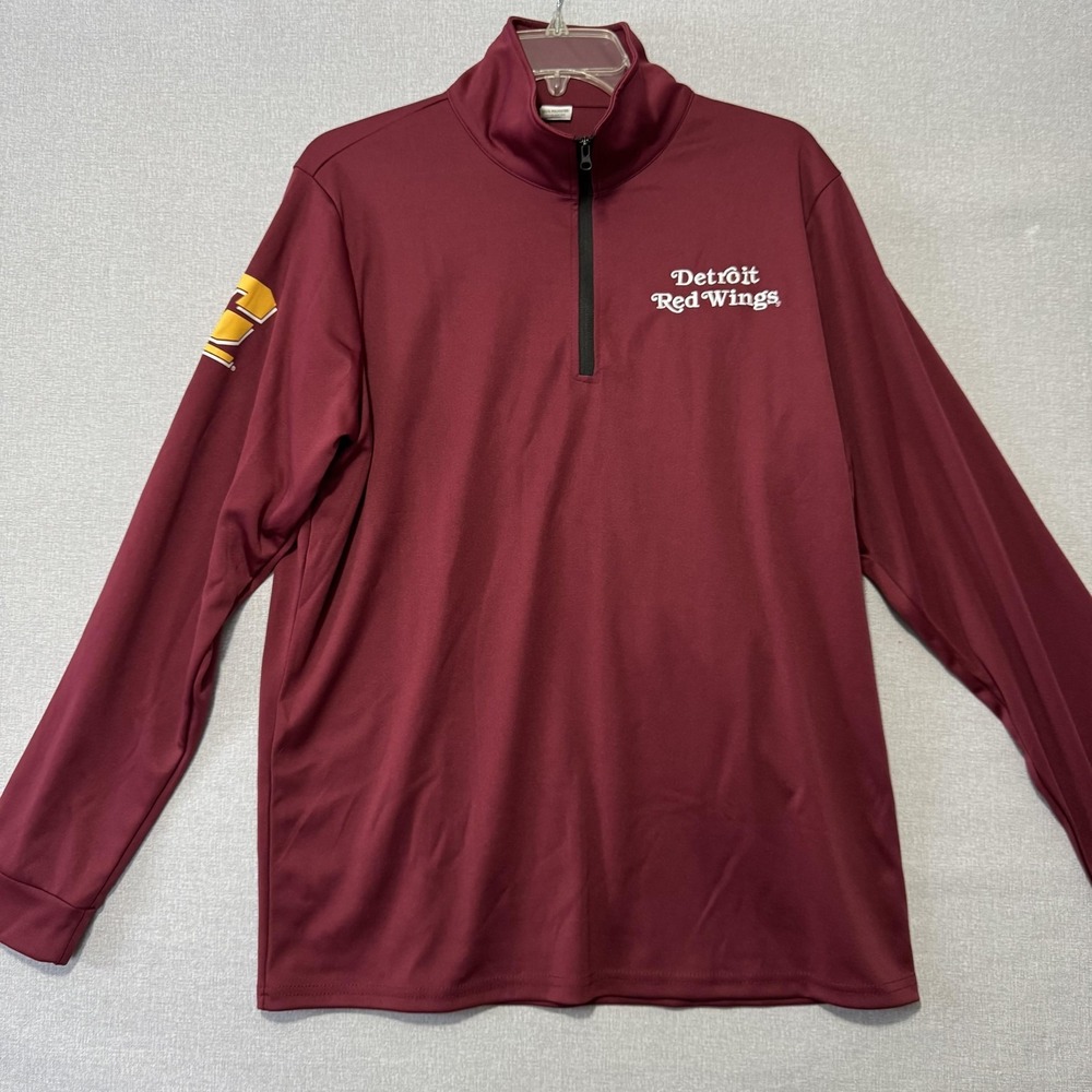 Detroit Red Wings Shirt Mens Medium‎ Red NHL Hockey 1/4 Zip Pullover Long Sleeve